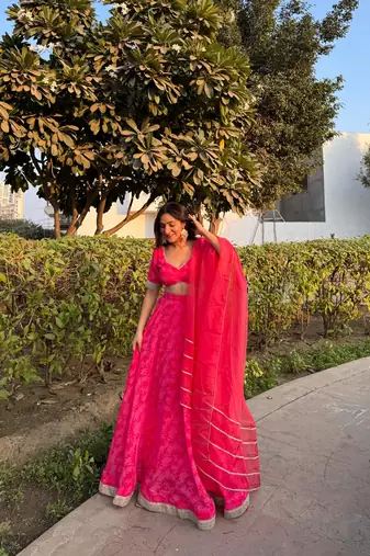 Pink Floral Printed Detailed lehenga choli Set