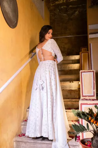 WHITE CHIKANKARI lehenga choli SET