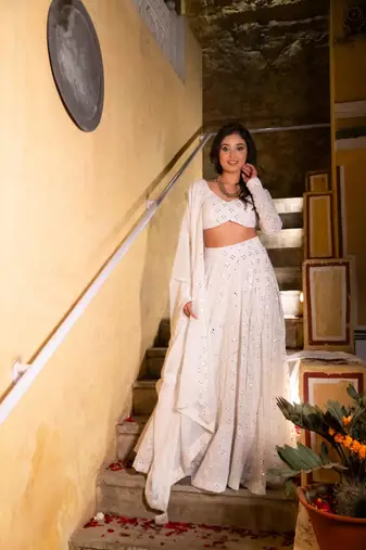 WHITE CHIKANKARI lehenga choli SET