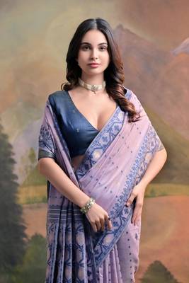 Lavender soft muga cotton weaving saree with zari woven butties 3