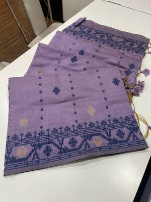 Lavender soft muga cotton weaving saree with zari woven butties 4
