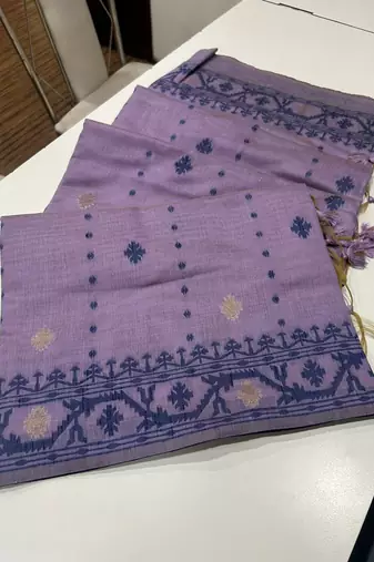 Lavender soft muga cotton weaving saree with zari woven butties