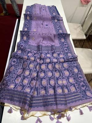 Lavender soft muga cotton weaving saree with zari woven butties 5