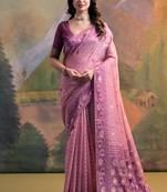 Pink soft muga cotton weaving saree with zari woven butties