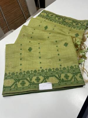 Pista soft muga cotton weaving saree with zari woven butties 4