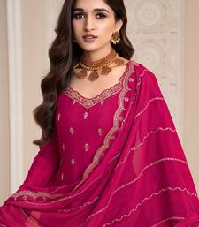 Pink chinon embroidered Palazzo suit