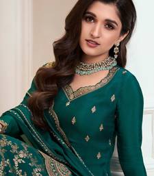 Aqua green chinon embroidered Palazzo suit