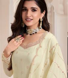 Off white chinon embroidered Palazzo suit