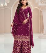 Violet chinon embroidered Palazzo suit
