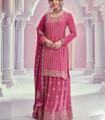 Pink chinon embroidered Palazzo suit
