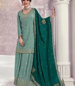 See green chinon embroidered Palazzo suit