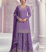 Lavender chinon embroidered Palazzo suit