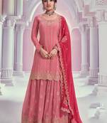 Light pink chinon embroidered Palazzo suit