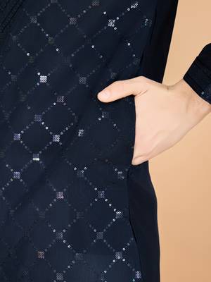 Navy blue viscose silk thread & sequins embroidered work wedding festival marriage party straight kurta with dupatta 8