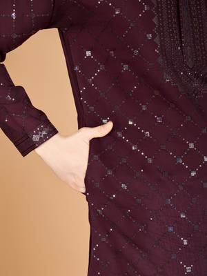 Maroon viscose silk thread & sequins embroidered work wedding festival marriage party wear straight kurta with dupatta 8
