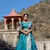 Cyan Fully Printed With Contrast Border Manipuri Silk Lehenga With Unstitched Blouse