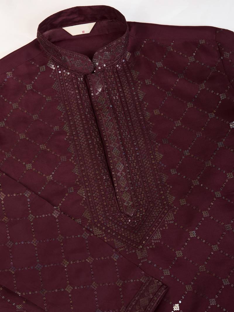 Maroon viscose silk thread & sequins embroidered work wedding festival marriage party wear straight kurta with dupatta