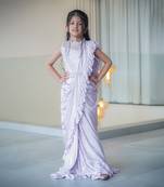 Lavender sare with blended fabric perfect for weddings and festivities.