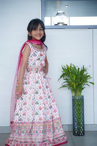Multi color lehenga set with soft fabrics for kids girls