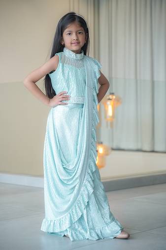 Green  party wear saree for girls