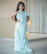 Green  party wear saree for girls