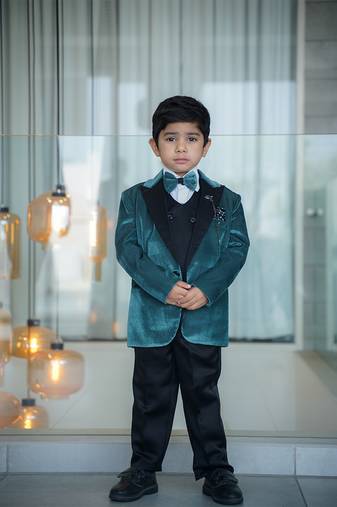Bottle green coloured velvet suit set