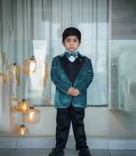 Bottle green coloured velvet suit set