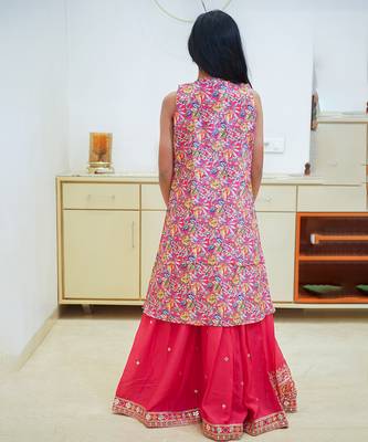 Red embroidered lehenga set for girl with jacket 5
