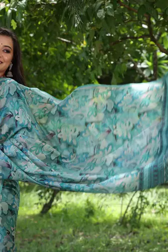 Firozi tussar silk blend weaving saree with zari woven fancy tassels 
