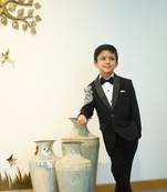 Black baby boy party wear coat suit set with lion embroidery