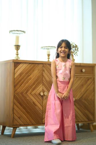 Pink floral baby girl party wear co-ord set