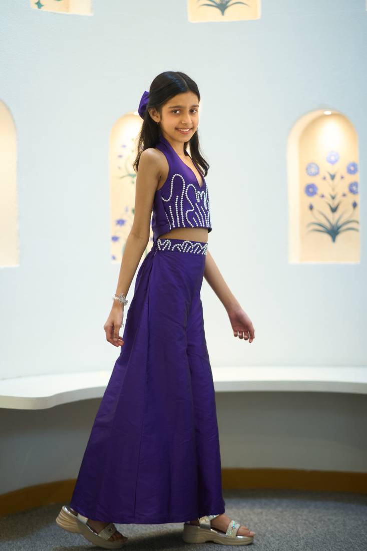   pearl embroidered birthday wear co-ord for little girls