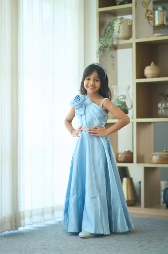 Sky blue party wear gown for little girls