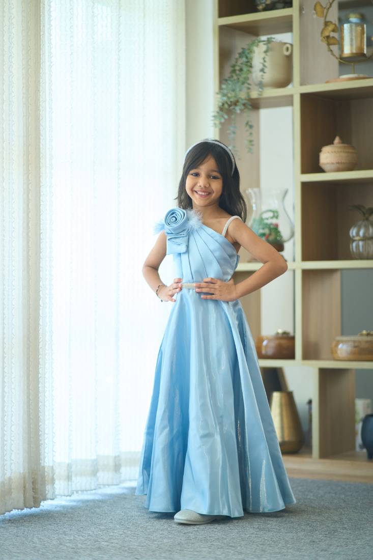 Sky blue party wear gown for little girls
