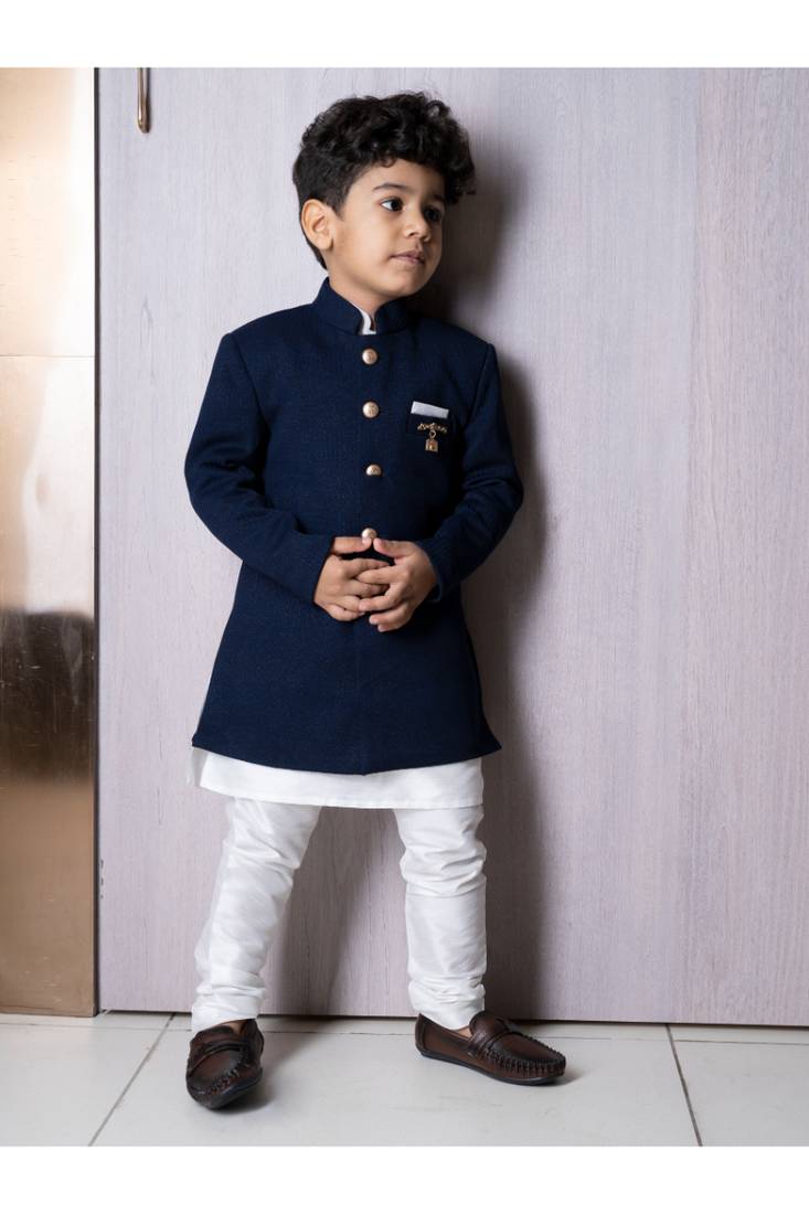 Navy coloured achkan for boys for party