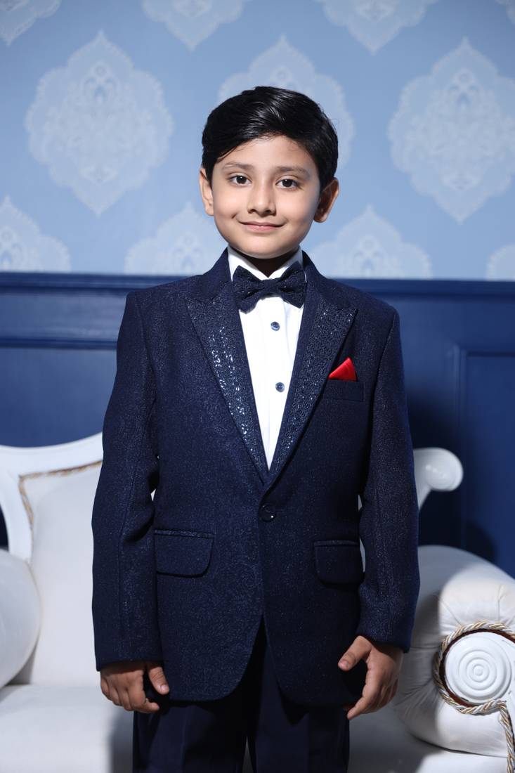 Black colored wedding wear coat suit for boys