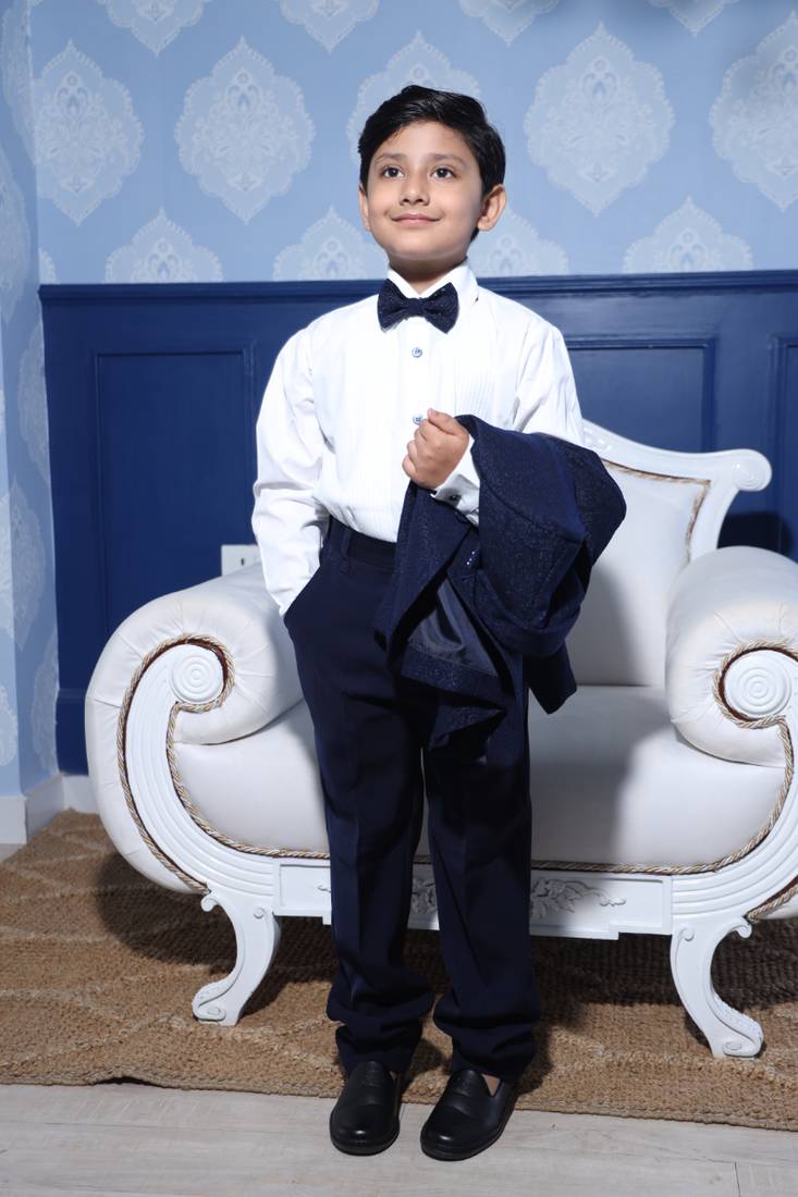 Black colored wedding wear coat suit for boys