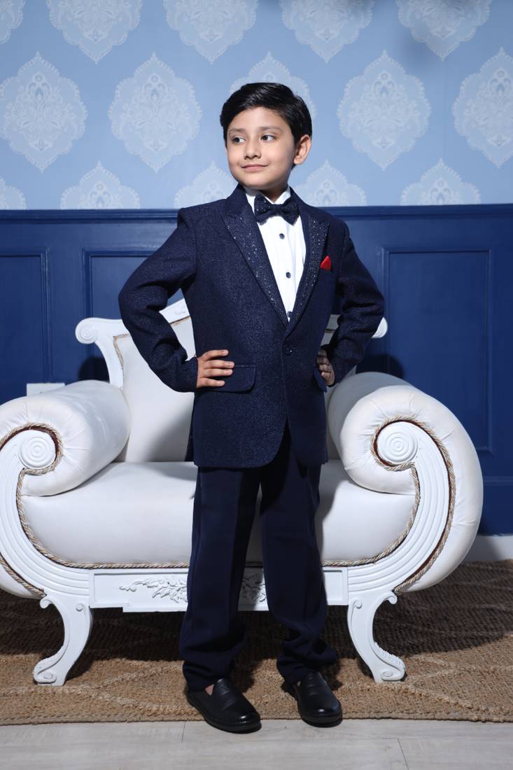Black colored wedding wear coat suit for boys