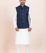 Woven Kurta Pyjama Waistcoat Set For Mens