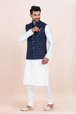 Woven Kurta Pyjama Waistcoat Set For Mens 3