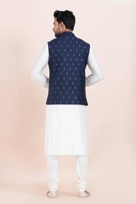 Woven Kurta Pyjama Waistcoat Set For Mens 4