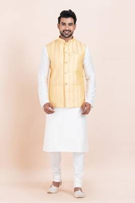 Woven Kurta Pyjama Waistcoat Set For Mens 1