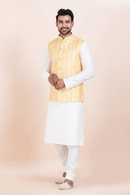 Woven Kurta Pyjama Waistcoat Set For Mens 3