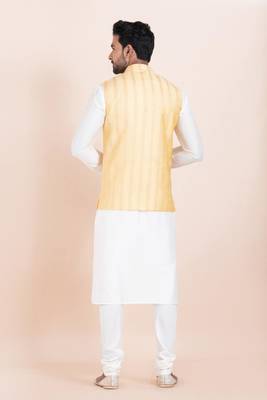 Woven Kurta Pyjama Waistcoat Set For Mens 4