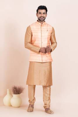Woven Kurta Pyjama Waistcoat Set For Mens 1