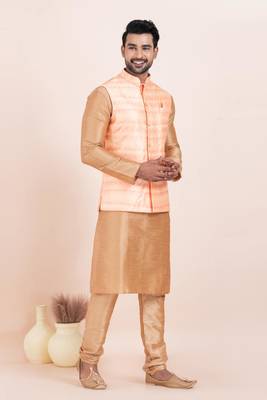 Woven Kurta Pyjama Waistcoat Set For Mens 3