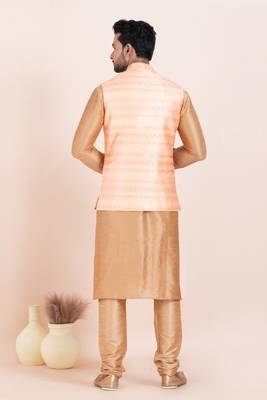 Woven Kurta Pyjama Waistcoat Set For Mens 4