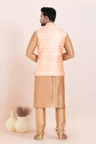 Woven Kurta Pyjama Waistcoat Set For Mens