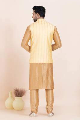 Woven Kurta Pyjama Waistcoat Set For Mens 4