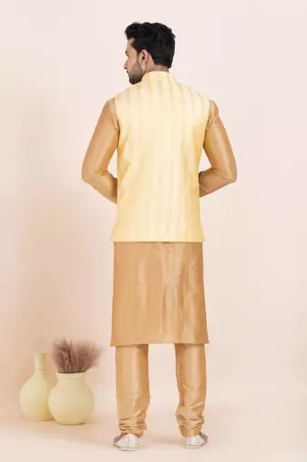 Woven Kurta Pyjama Waistcoat Set For Mens